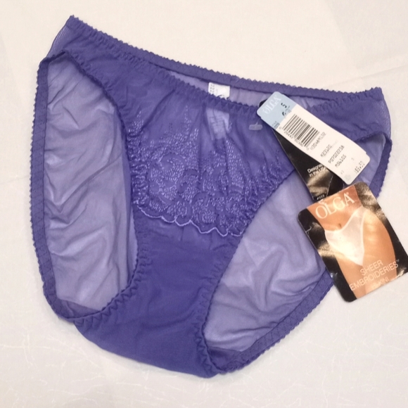 Vintage Olga Sheer Embroidered Hi Cut Bikini Panties Purple - Picture 1 of 9